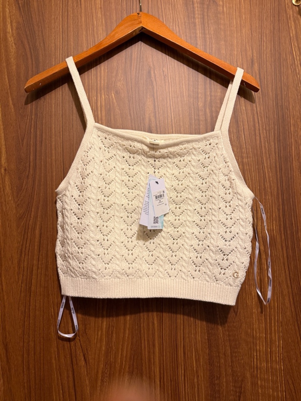 Guess Cream Eyelet Knit Cropped Camisole